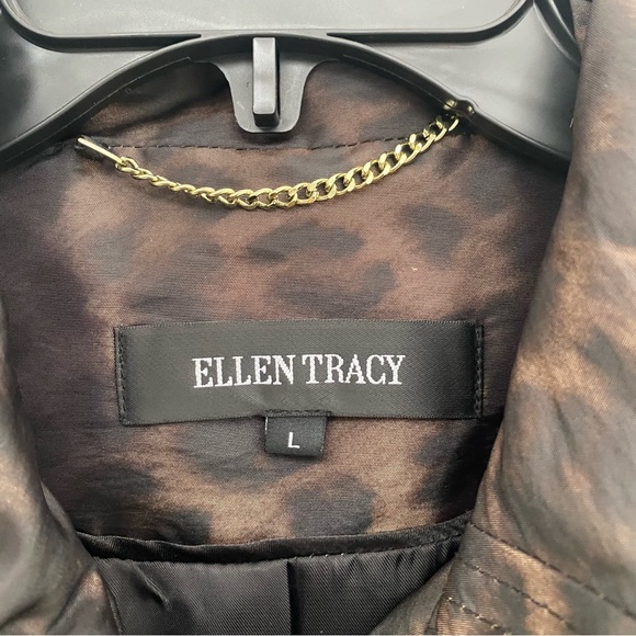 Ellen Tracy raincoat trench coat leopard black brown size Large new - Picture 6 of 6
